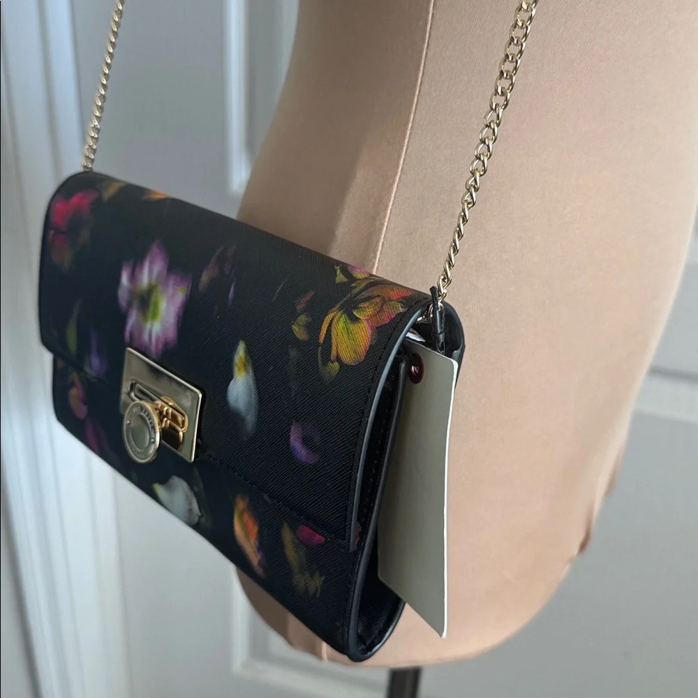 Ted Baker Floral Black Red Chain Clutch Parisa Leather Crossbody